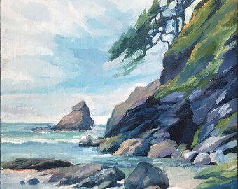 Stampa artistica giclée di Heceta Head Beach, paesaggio marino della costa dell'Oregon