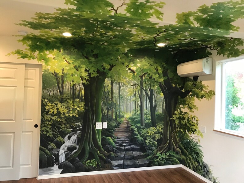 Custom Hand Painted Mural. Wallpaper Murals. Large Canvas Etsy