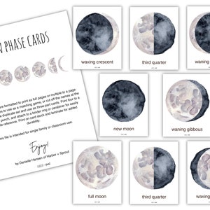 Tarjetas de fase lunar en acuarela