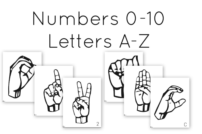 Sign Language Numbers and Alphabet Hand Sign Cards ASL | Etsy