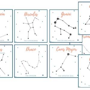 Cartões de constelação | Conjunto de 26 cartões de constelação para impressão | Lua Colheita | Cartões de Astronomia | Estudo da Natureza | Espaço Exterior | Astronomia