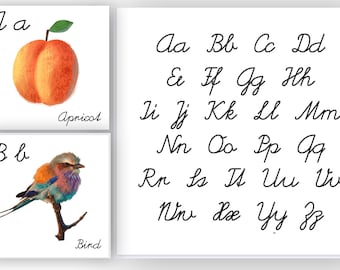 Karty alfabetu Montessori Cursive Nature Themed | Karty alfabetu Montessori | Karty Montessori do druku | Odniesienie do pisma odręcznego | Edukacja domowa
