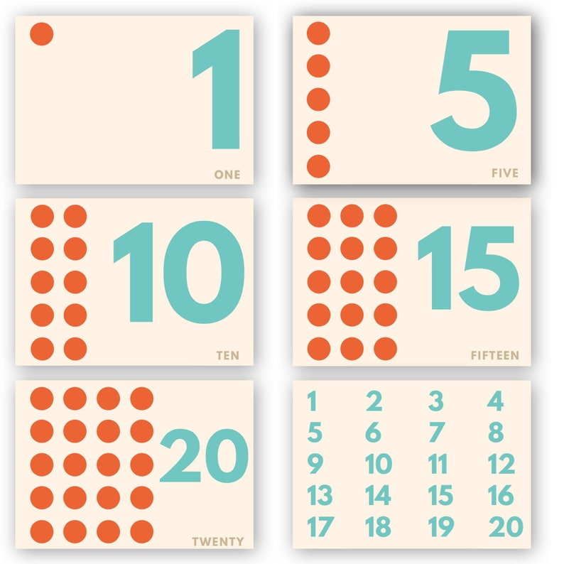 printable montessori number flash cards 1 20 preschool etsy
