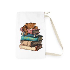 Cute Cat Laundry Bag, Book Lover Gift, Cozy Home Decor, Pet Lover Accessory, Laundry Organization, Dorm Room Essentials
