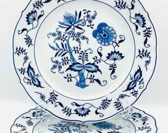 Ensemble de 2 assiettes vintage Blue Danube, motif oignons bleus