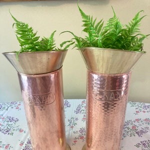 French Vintage Copper Umbrella Stand Flower Pot Decor Set Kan Ceramic Handles Paris, France #G-5745