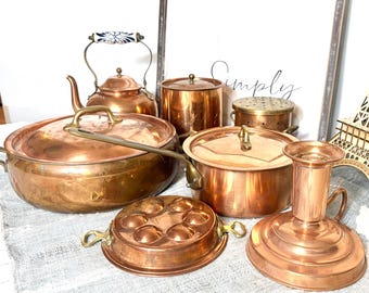 Exquisite Vintage Copper Cookware & Decor Collection – 7-Piece Artisan Set #G-1000-91