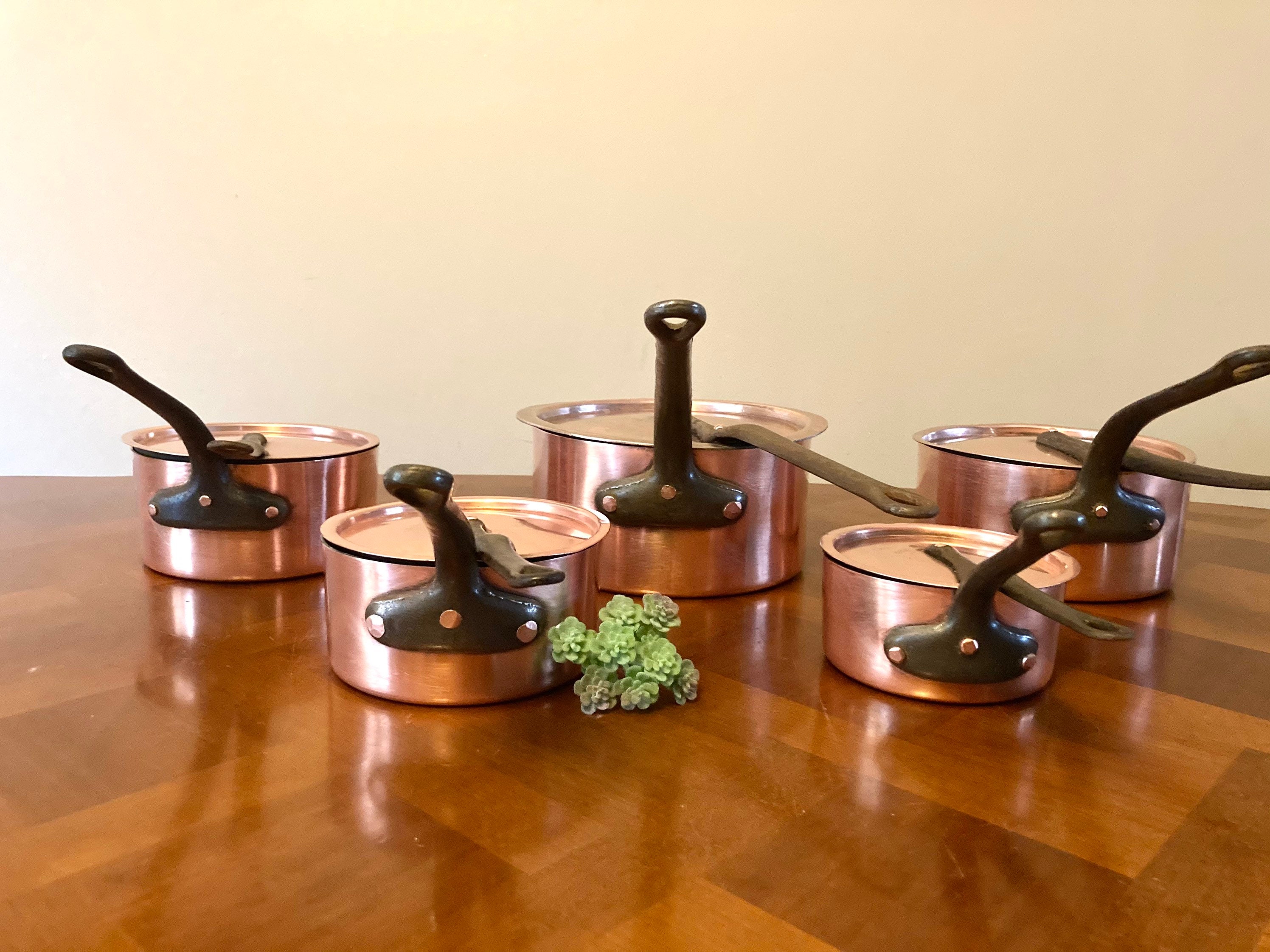 Français Professional Copper Cookware Hammered Chef Set Rivets Matching Lids Estampillé 1.5mm Paris,