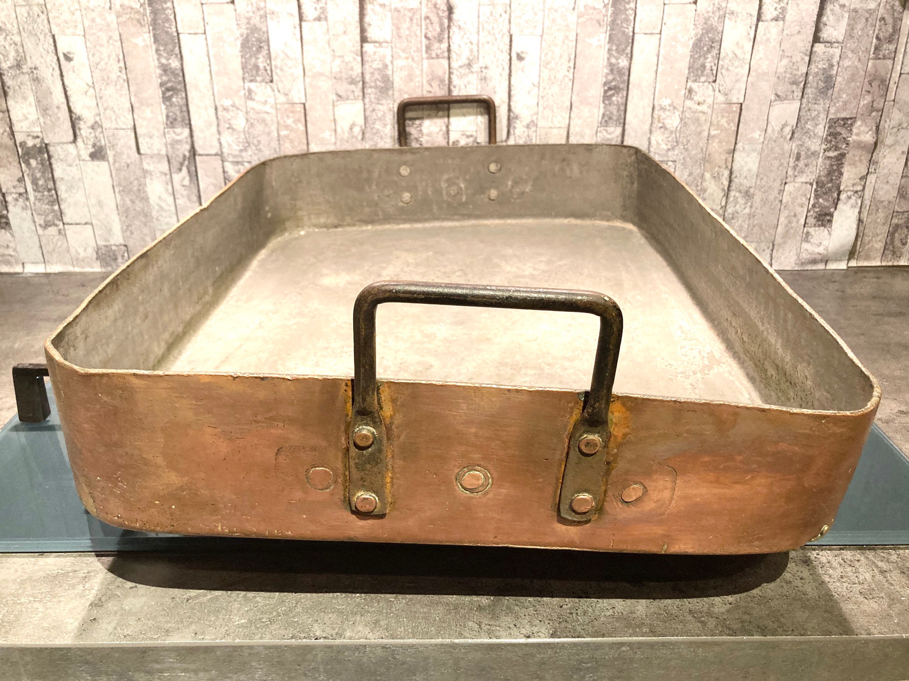 Antique Massive Copper Roasting Pan Iron Handles Grill 62cm Chateau Hotel 1852 Paris, France #110-10