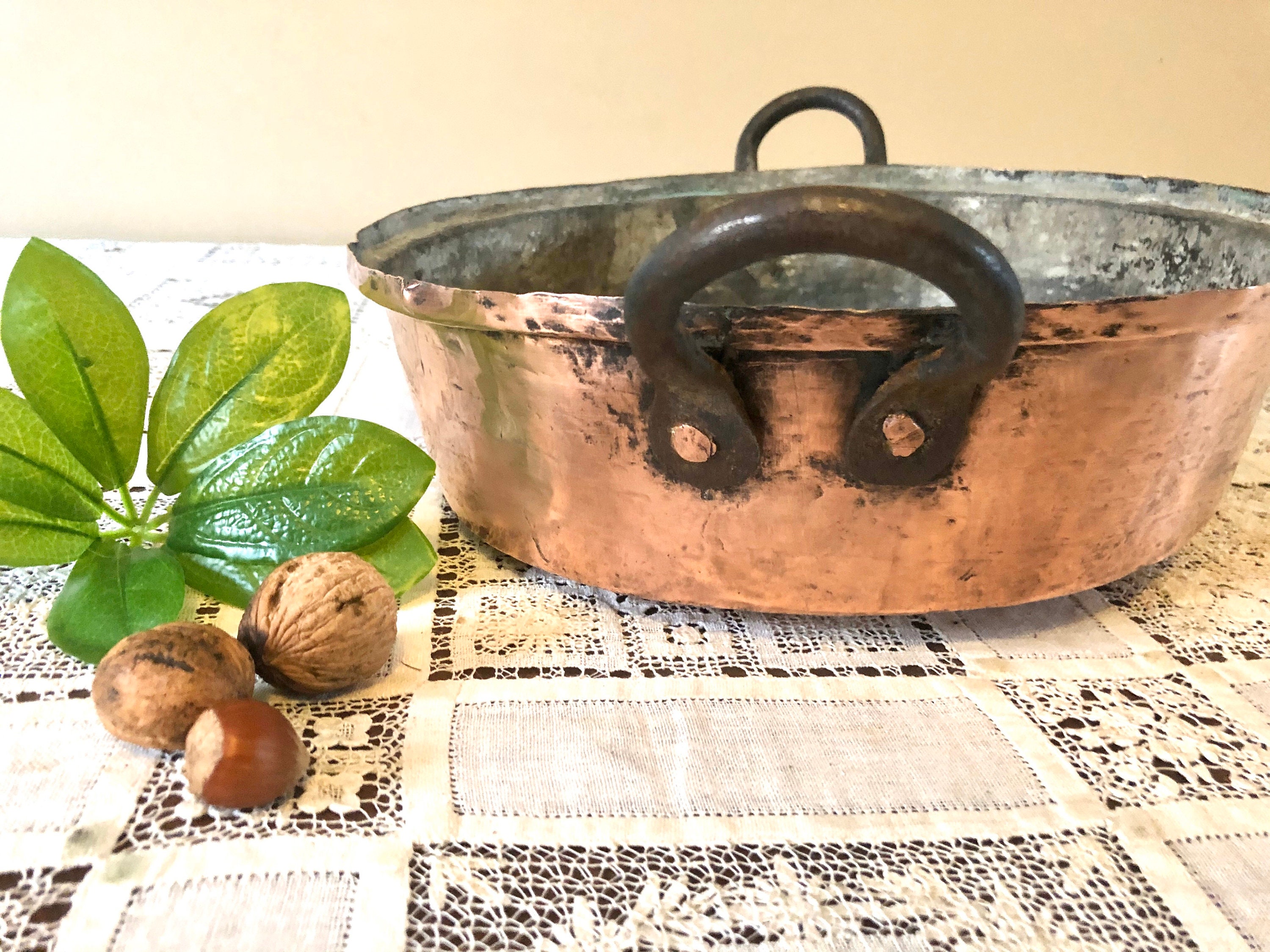 1800's Medium Hand Forged Copper Cookware Oven Paella Pan Paris, France