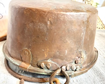 Antique Hammered Copper Cauldron with Hand-Forged Iron Handles #G-1000-110