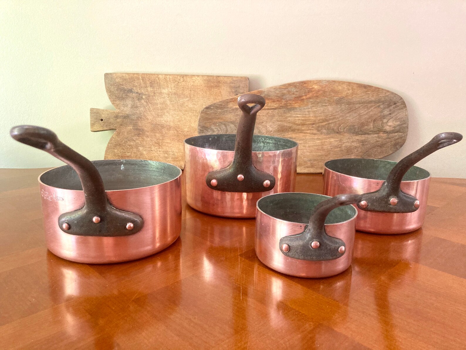 4 French Professional Vintage Copper Pan Set Cookware Chef Etsy