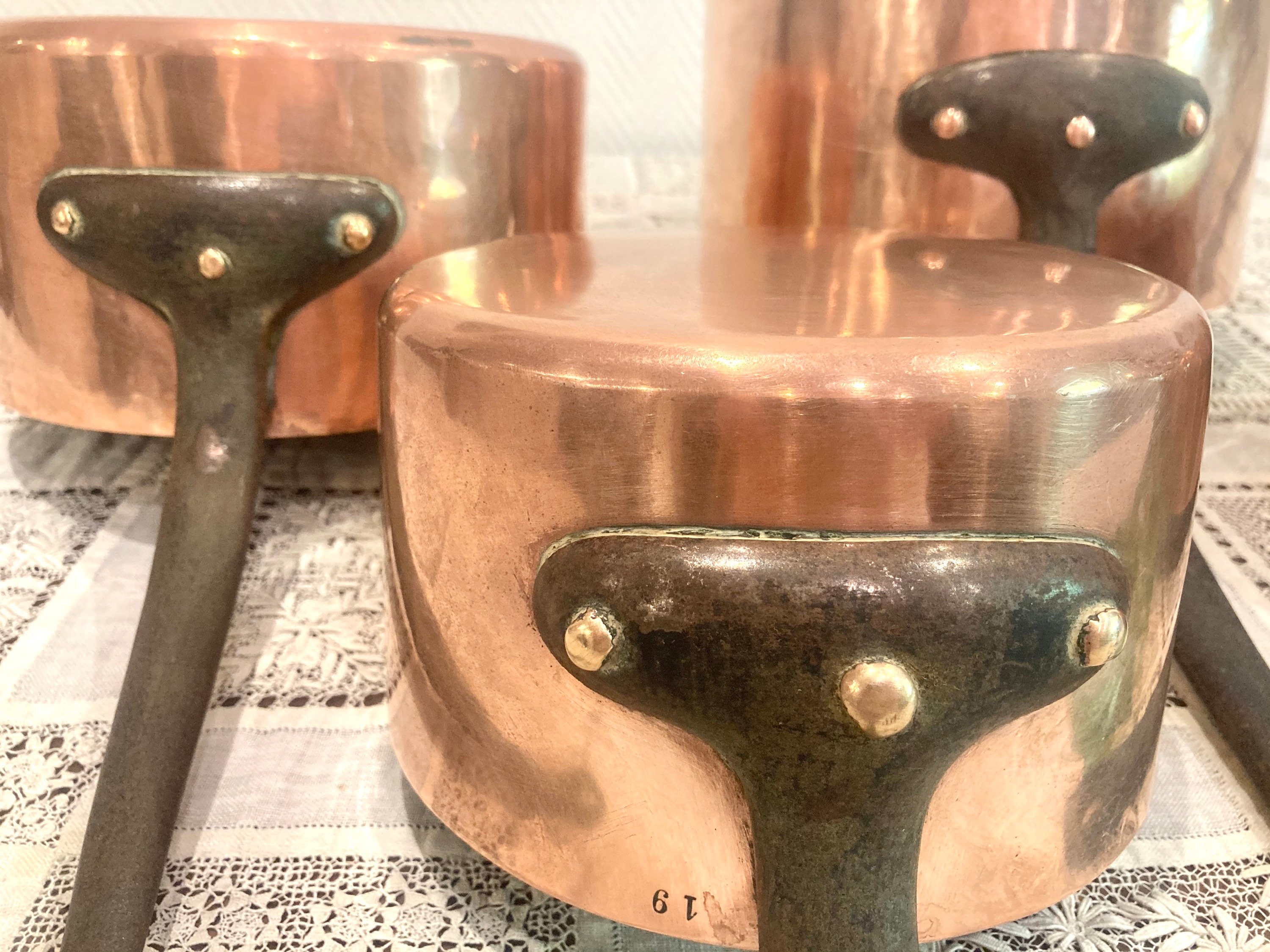 4 Français Professional Copper Cookware Chef Set With Bubble Rivets 2mm 26cm Stamped Kitchen Ready P