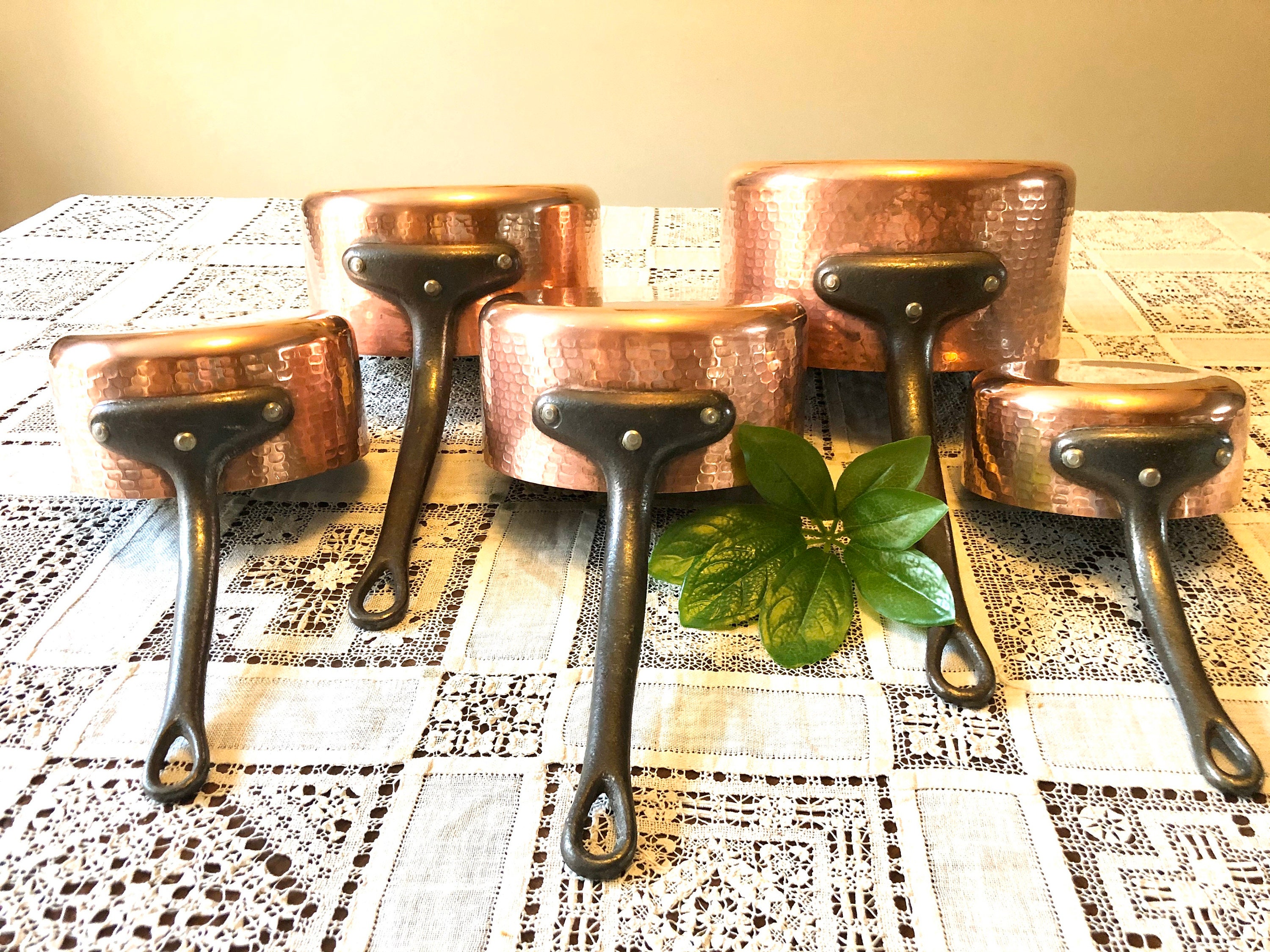 5 Professionnel Vintage Copper Chef Set Hammered Paris, France 2mm #50-63154