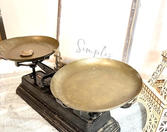 Large Antique Cast Iron Balance Scale “Roberval” Style, late 1800's Butcher Produce Store Vegetable Kitchen Scale Paris France #G-1000-71