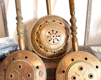 French Vintage Chestnut Roasters Bed Warmers Home Decor Copper Set of 3 Paris, France #G-1000-76