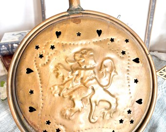 Large Antique French Copper Bed Warmer Chestnut Roaster, Paris France #G-1000-74