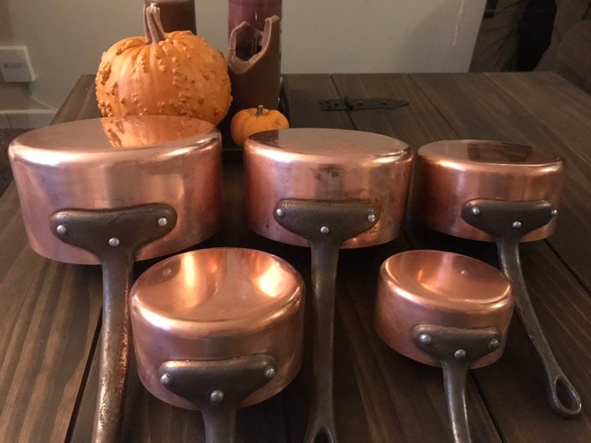 5 Français Professional Vintage Copper Cookware Chef Set With Metal Rivets Stamped Paris, France #12