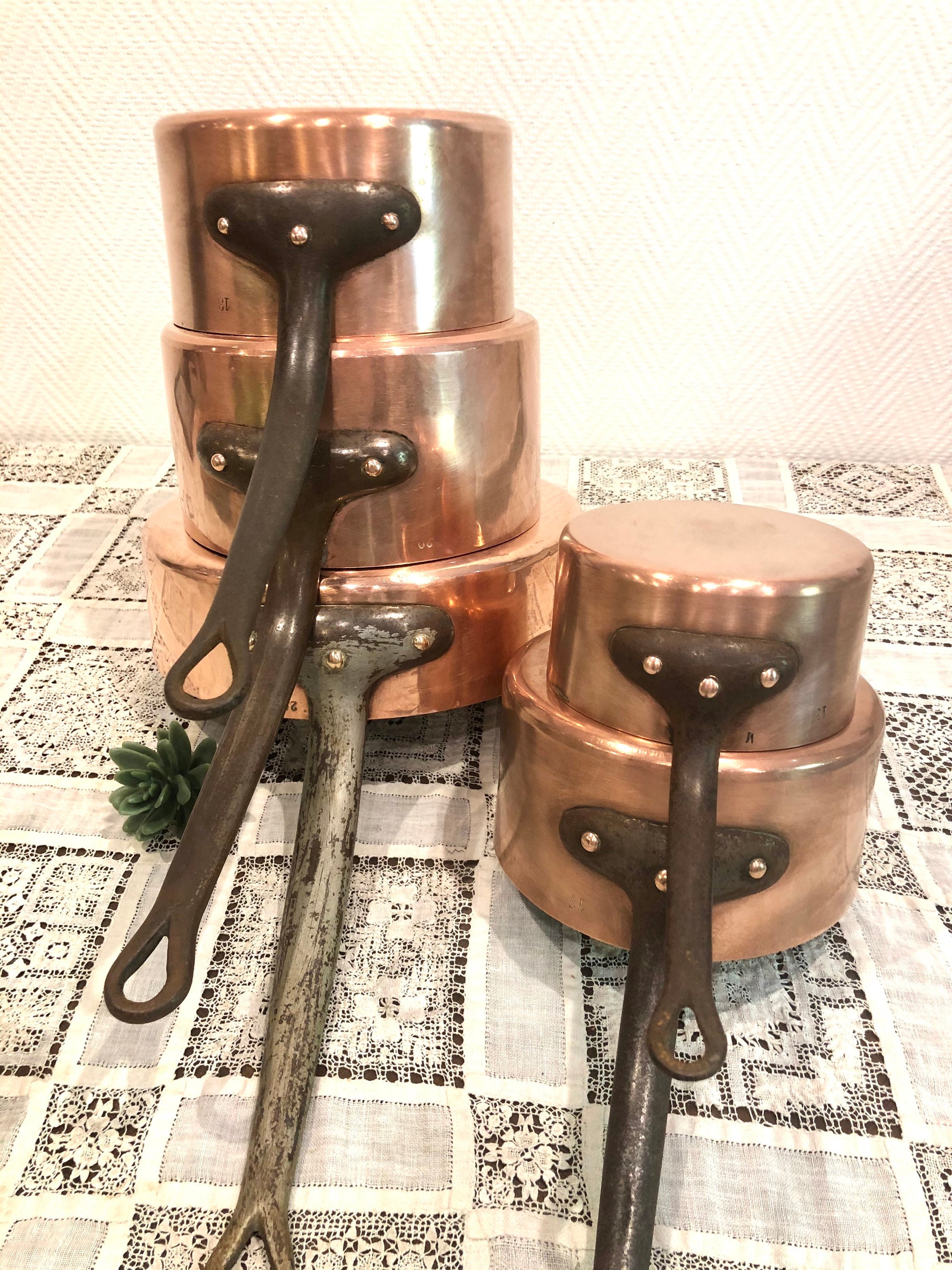 5 Français Professional Antique Copper Pan Set Cookware With Skillet Rivets Stamped Paris, France #g