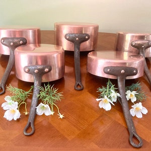 5 French Professional Antique Copper Cookware Chef Set Saute Skillet Pan 1.8mm Paris, France #G-30421