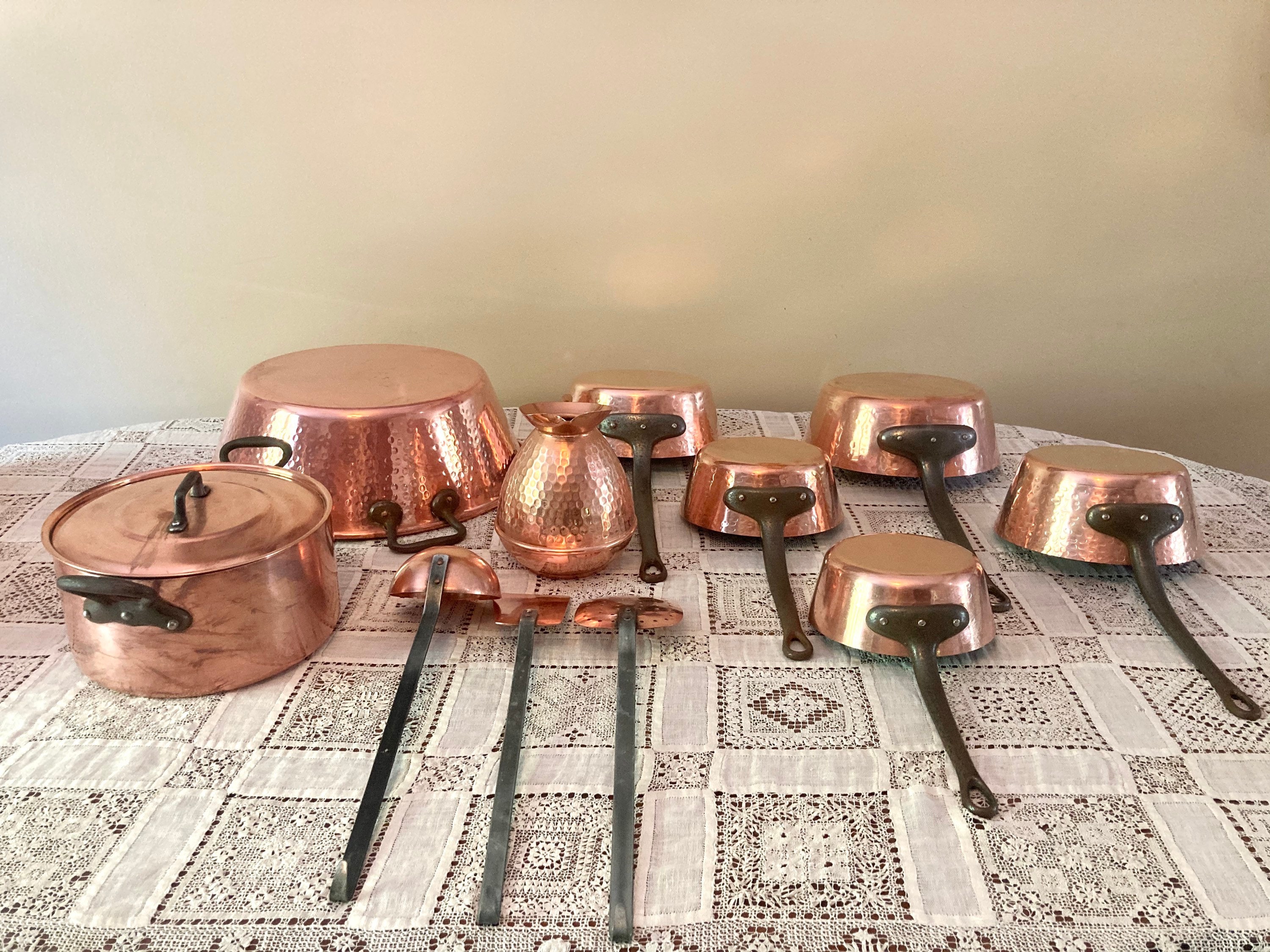 Professional Copper Windsor Pans Set Hammered Cookware Fer Complet 12 Pièces Cuisine Prêt 2mm Paris,