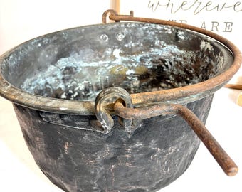 Antique French Copper Pot or Cauldron, Iron Handle, 1800s Apple Butter Paris, France #G-1000-57