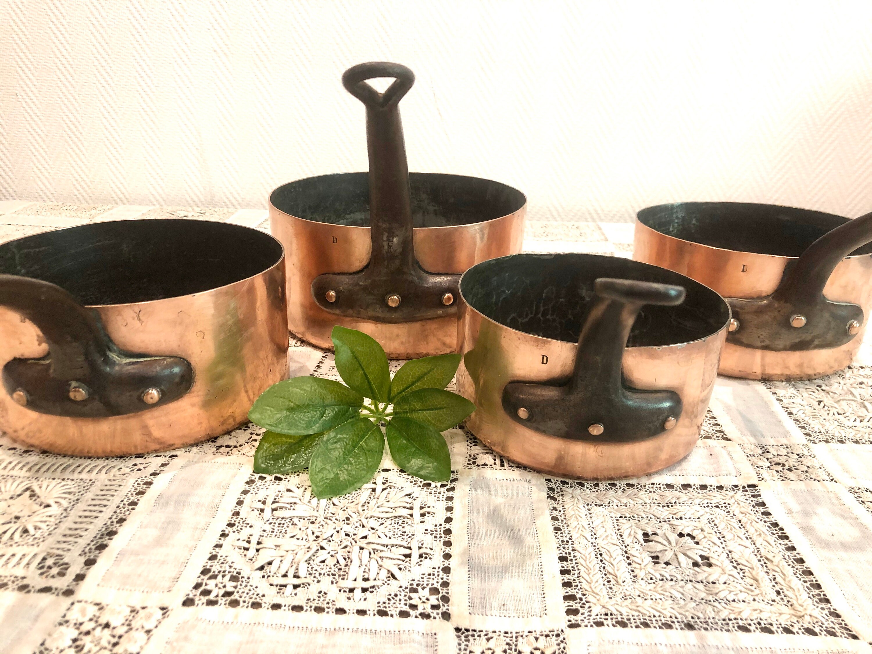 5 Français Antique Professional Copper Cookware Chef Set With Bubble Rivets 2mm Paris, France #20-63