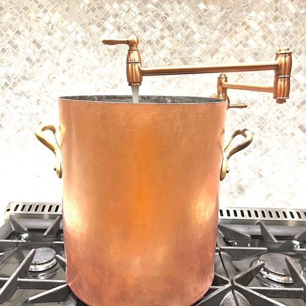 Antique Copper Stock Pot Stamped Brass Handles 30cm Copper Rivets 2mm Gaillard  Paris, France #E-88-01