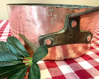 Antique Copper Pan Hammered Copper Rivets 1.5mm 25cm Stamped Peter Brux GT Paris, France  #G-6032