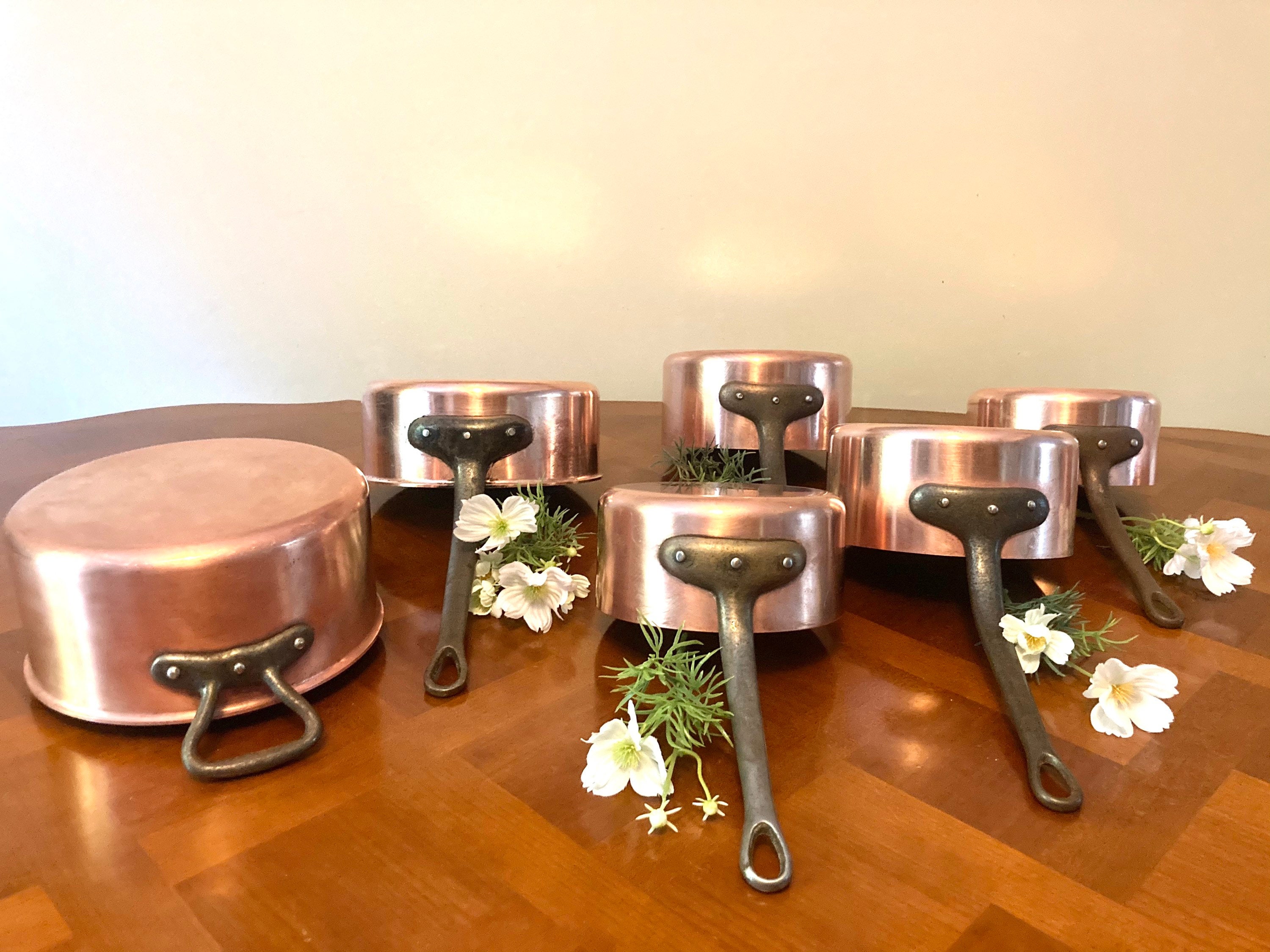 Professional Copper Cookware Iron Handles Stamped Complete 6 Piece Set Skillets Stock Pot 1.7mm Pari