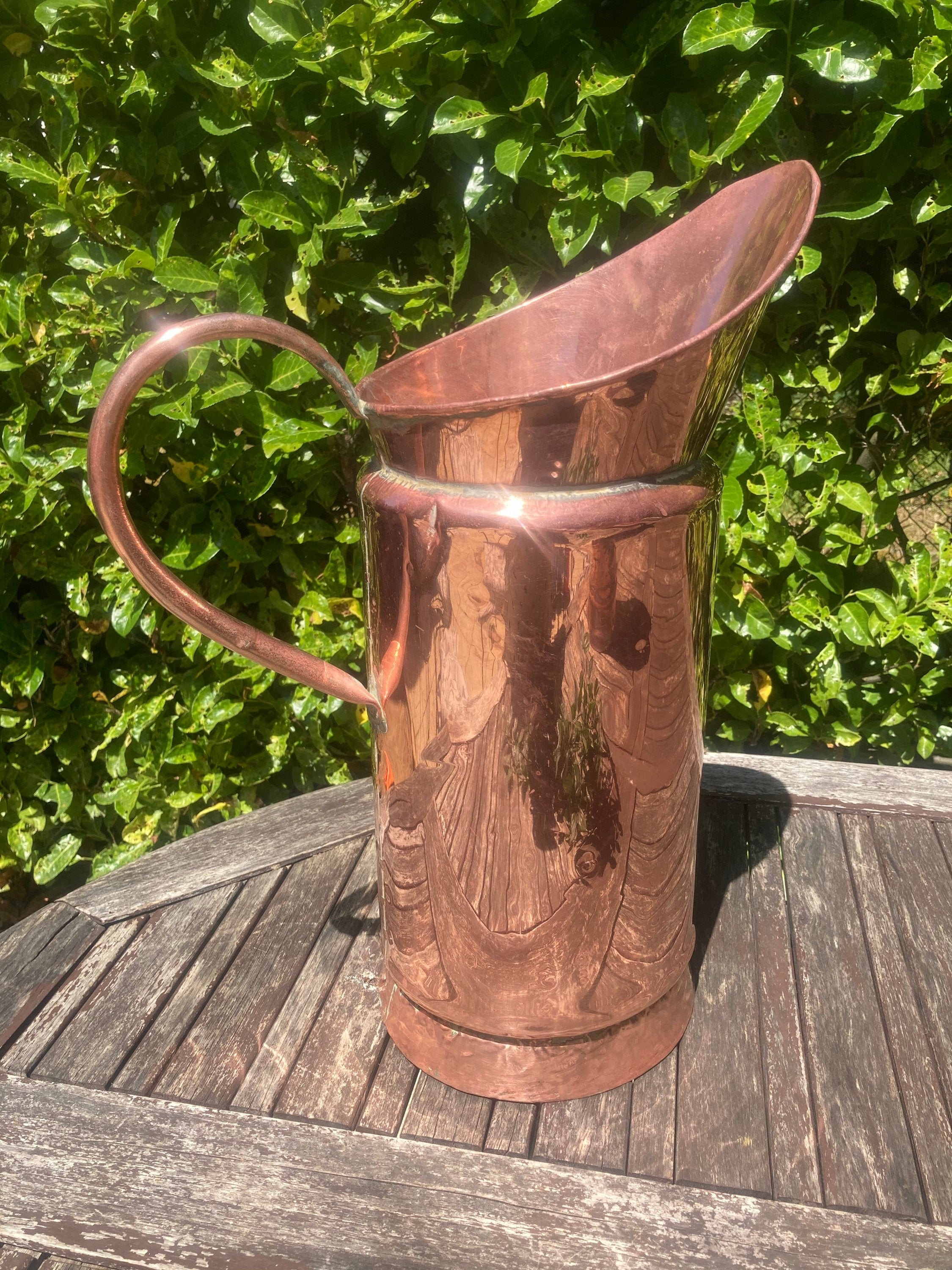 Vintage Copper Coal Pitcher Umbrella Stand Hammered Base Dovetail Seams Paris, France G-7813