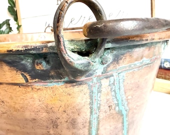 Antique handmade 19th-century Copper Cauldron or Cooking pot Planter Plant Stand Paris, France  #G-1000-65