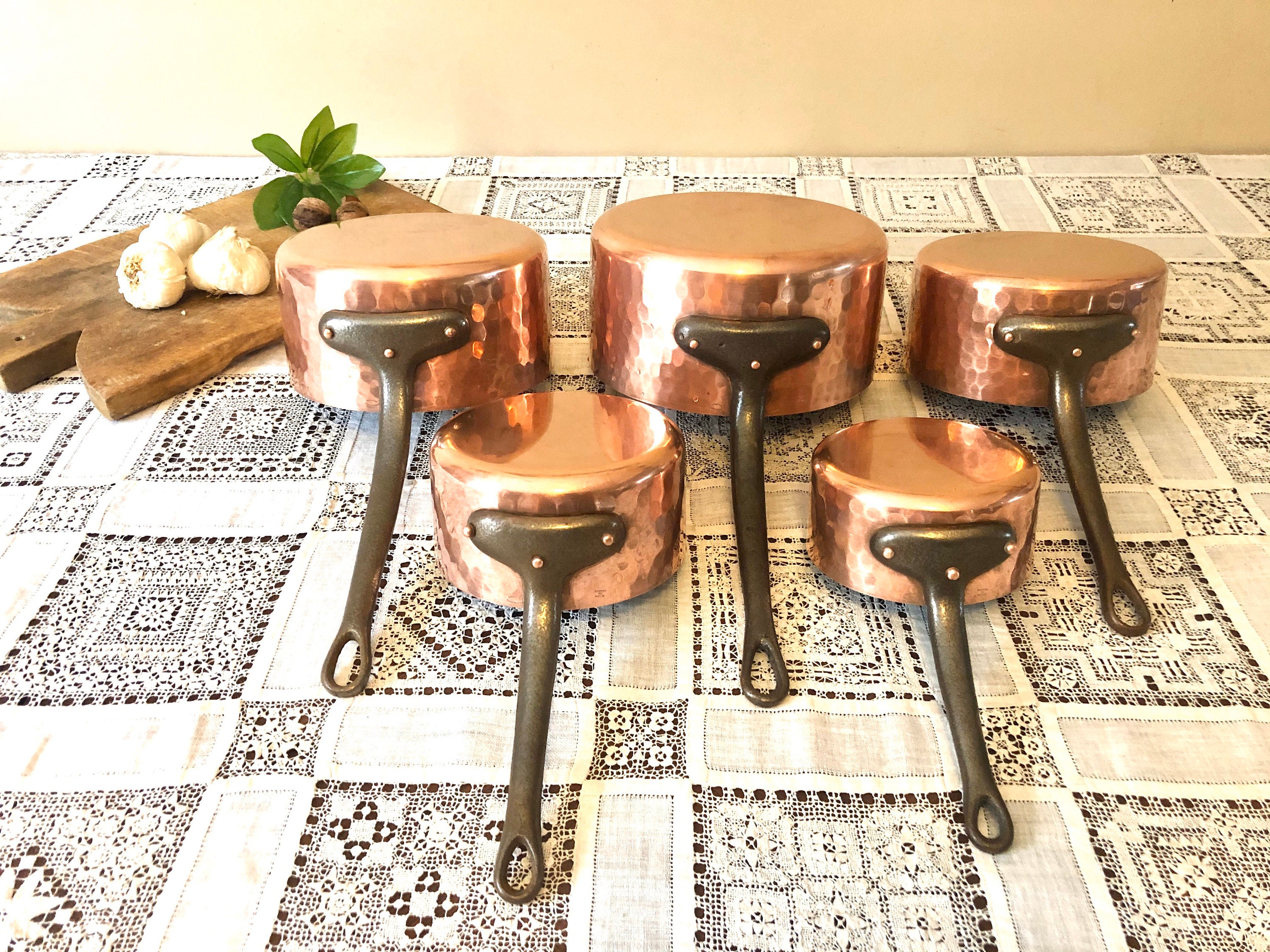 5 Français Professional Hammered Vintage Copper Chef Set 2mm Stamped Delalande Villedieu Like New Pa