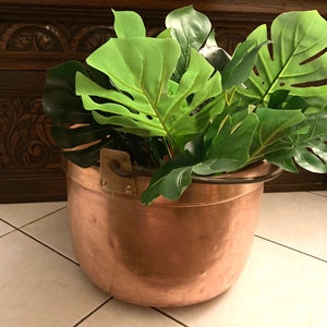 French Vintage Stamped Hammered 40cm Solid Copper Cauldron Basin Planter Huge Paris, France #G-1142