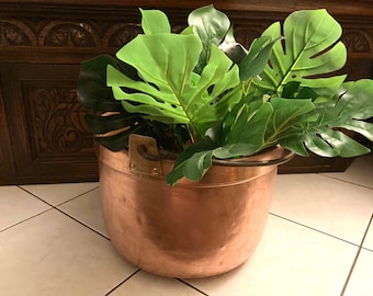 French Vintage Stamped Hammered 40cm Solid Copper Cauldron Basin Planter Huge Paris, France #G-1142