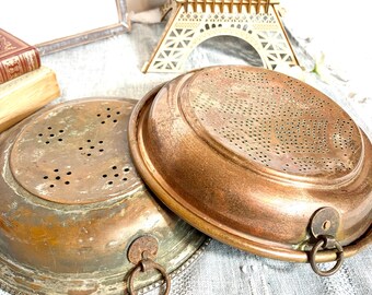 Antique French Copper Colander Sive Set (Pair of 2) #G-1000-102