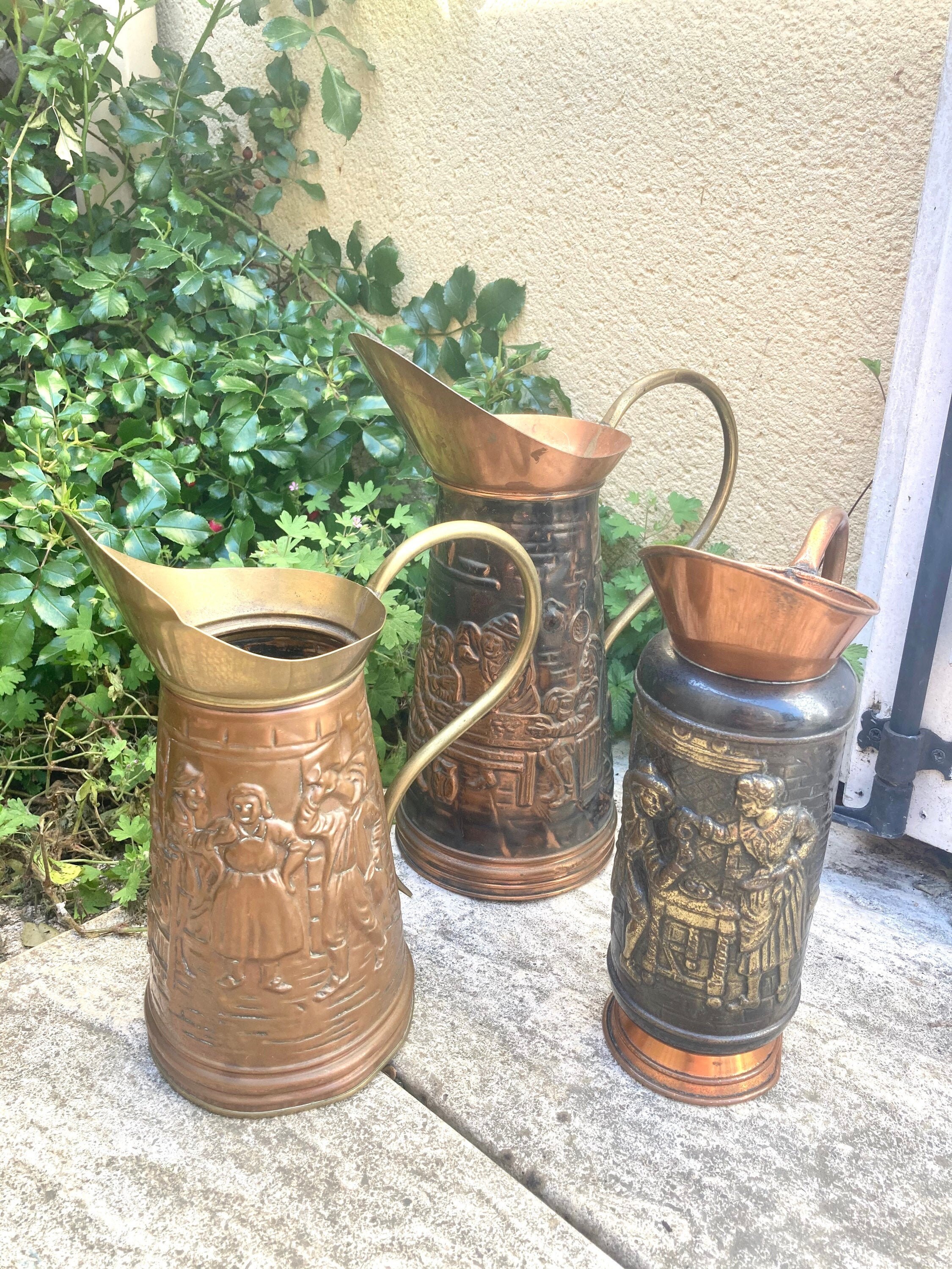 Français Vintage Copper Collectable Pitchers Set 3 Piece Paris, France