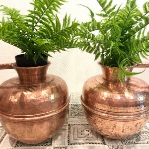 Solid Hammered Copper Vase Planters Set Handle Paris, France  #G-729