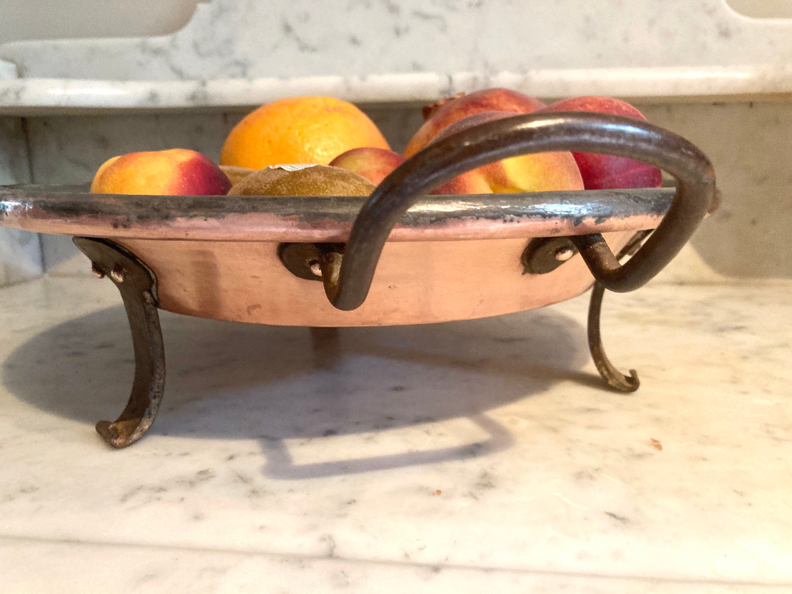 Paella Pan Solid Copper Cookware Handles Wreted Iron Stand Curled Lip Paris, France #g-6259