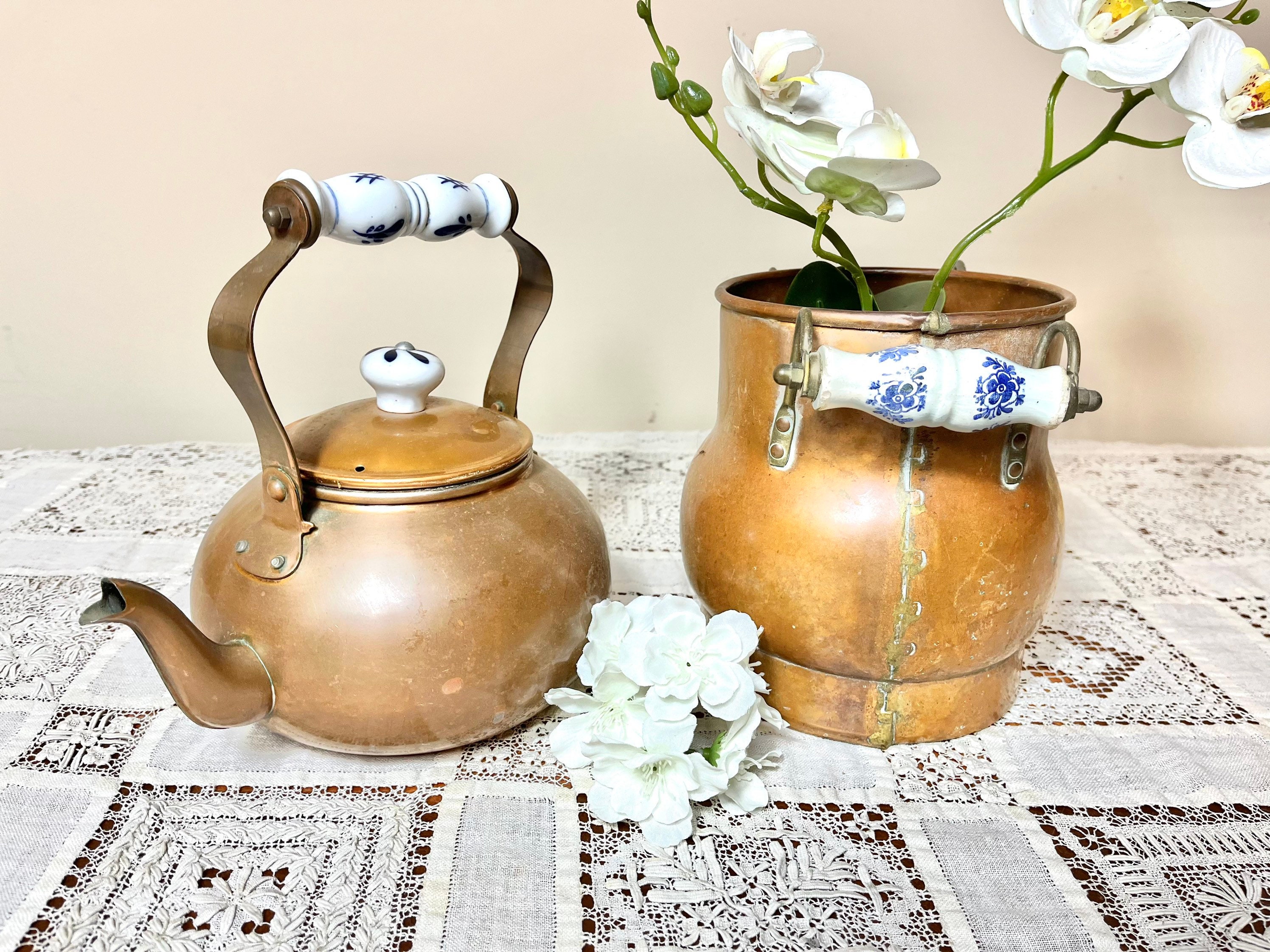 Small Copper & Brass Soutterware Tea Kettle, Ca. 1870