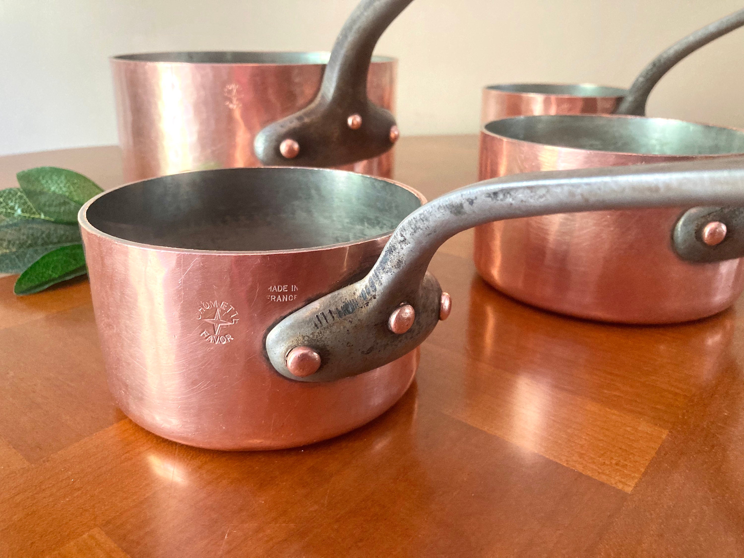 4 Français Professional Chomette Favor Copper Cookware Chef Set Hammered With Metal Rivets Stamped 3