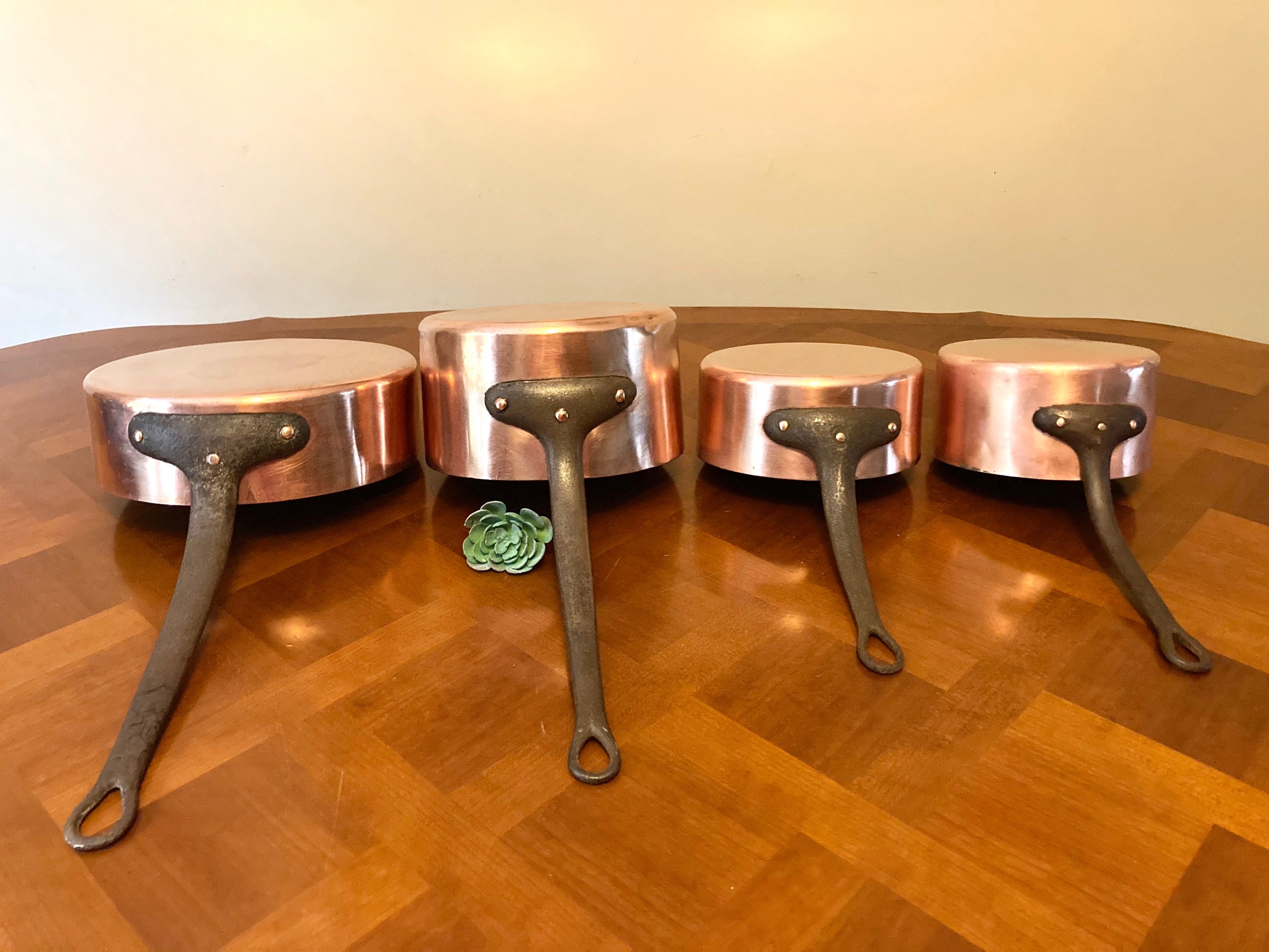 4 Français Professional Antique Copper Cookware Chef Set Saute Skillet Pan Estampillé 25cm 1mm Marte