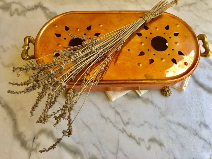 Copper Brass Centerpiece Warmer Hot Pad Tea Light Candles Paris, France #8-9865