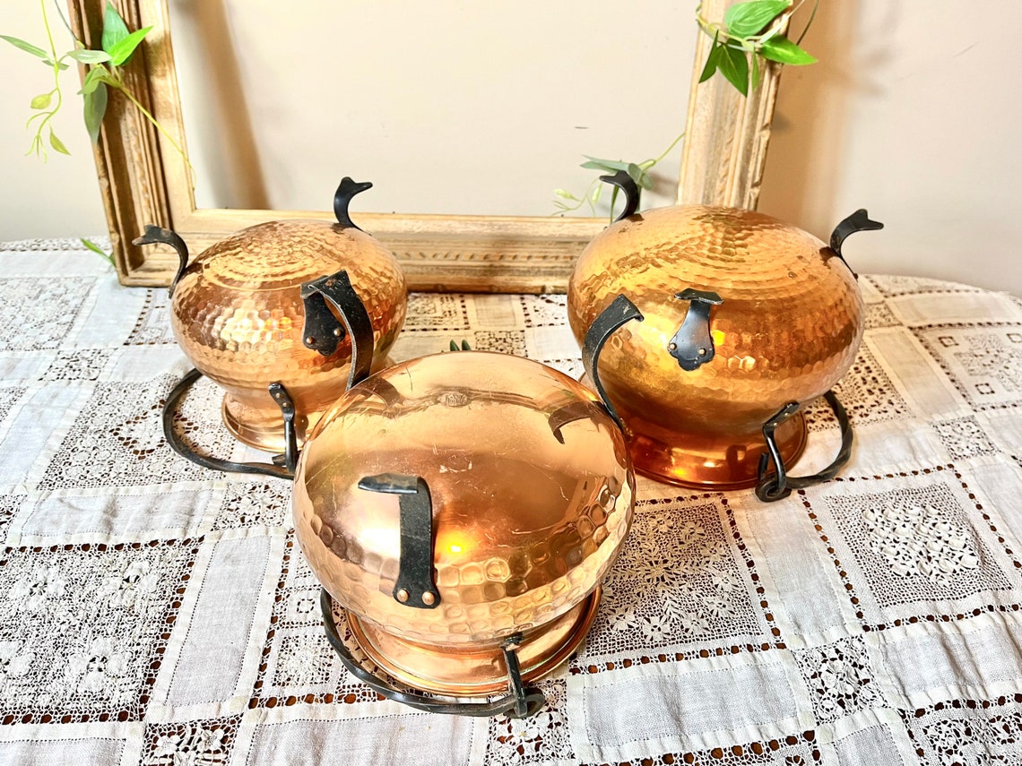 French Hammered Artisanal Copper Cauldron Container Flower Pot Bowls ...