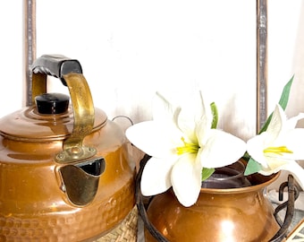 French Vintage Copperware Tea Pot and Cauldron 2 Piece Decor Set, Paris France #G-1000-103