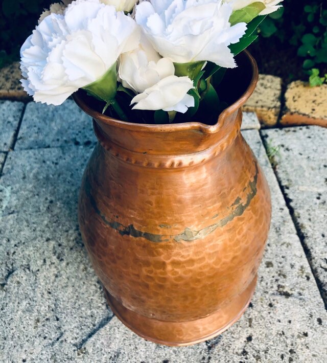 1800's Antique Copper Milk Water Pitcher Hammered Paris, France