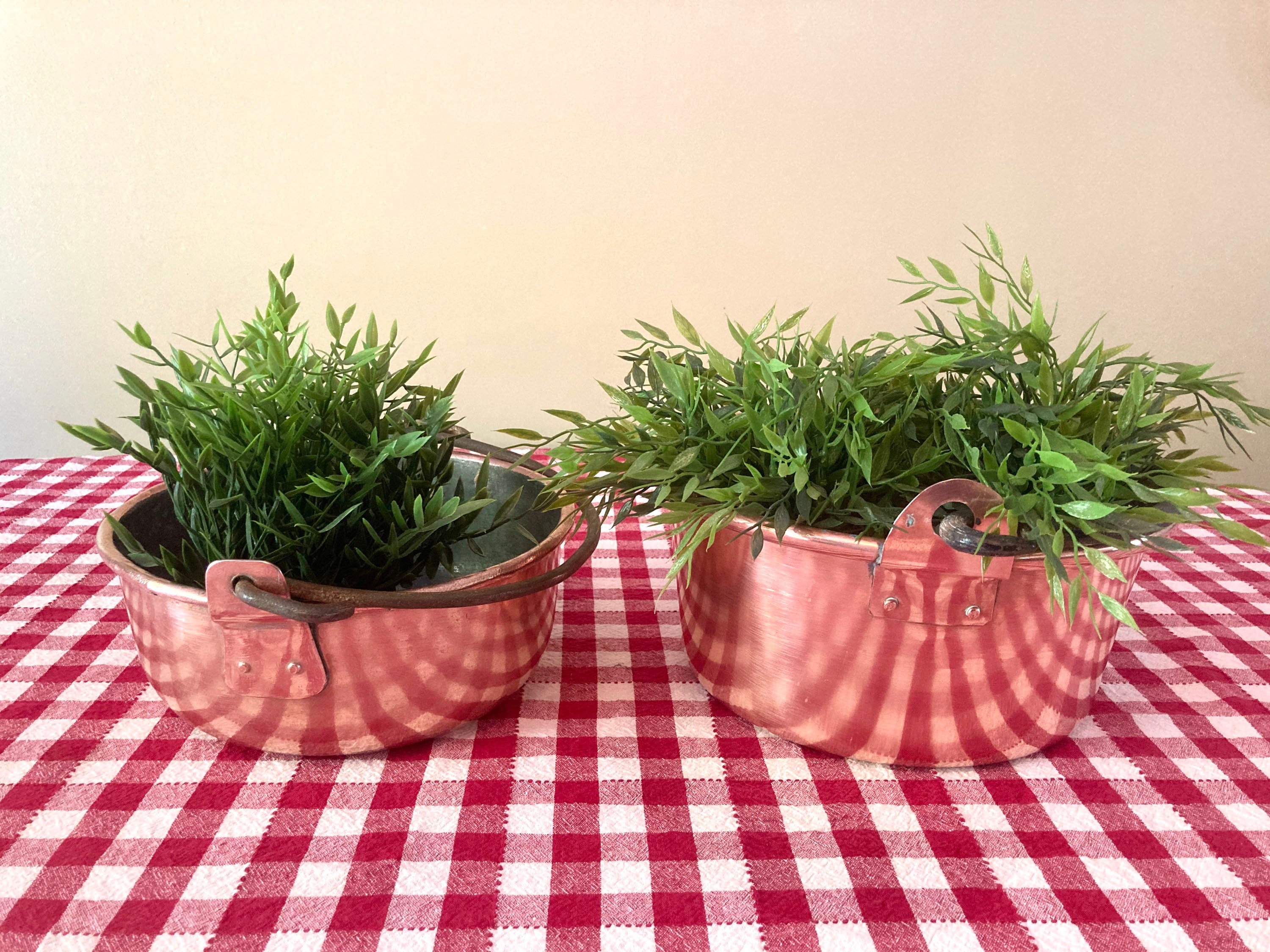 2 Cuivre Solide Français Anciens Bols Vintage Bassins de Confiture Pots Fleurs Rivet Poignées Fer Pa