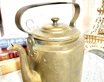 Antique Imperial Russian Brass Tea Kettle – Tula Era – Stamped "T. K." & 3 Stars – 19th Century Czarist Samovar Accessory #G-1000-101