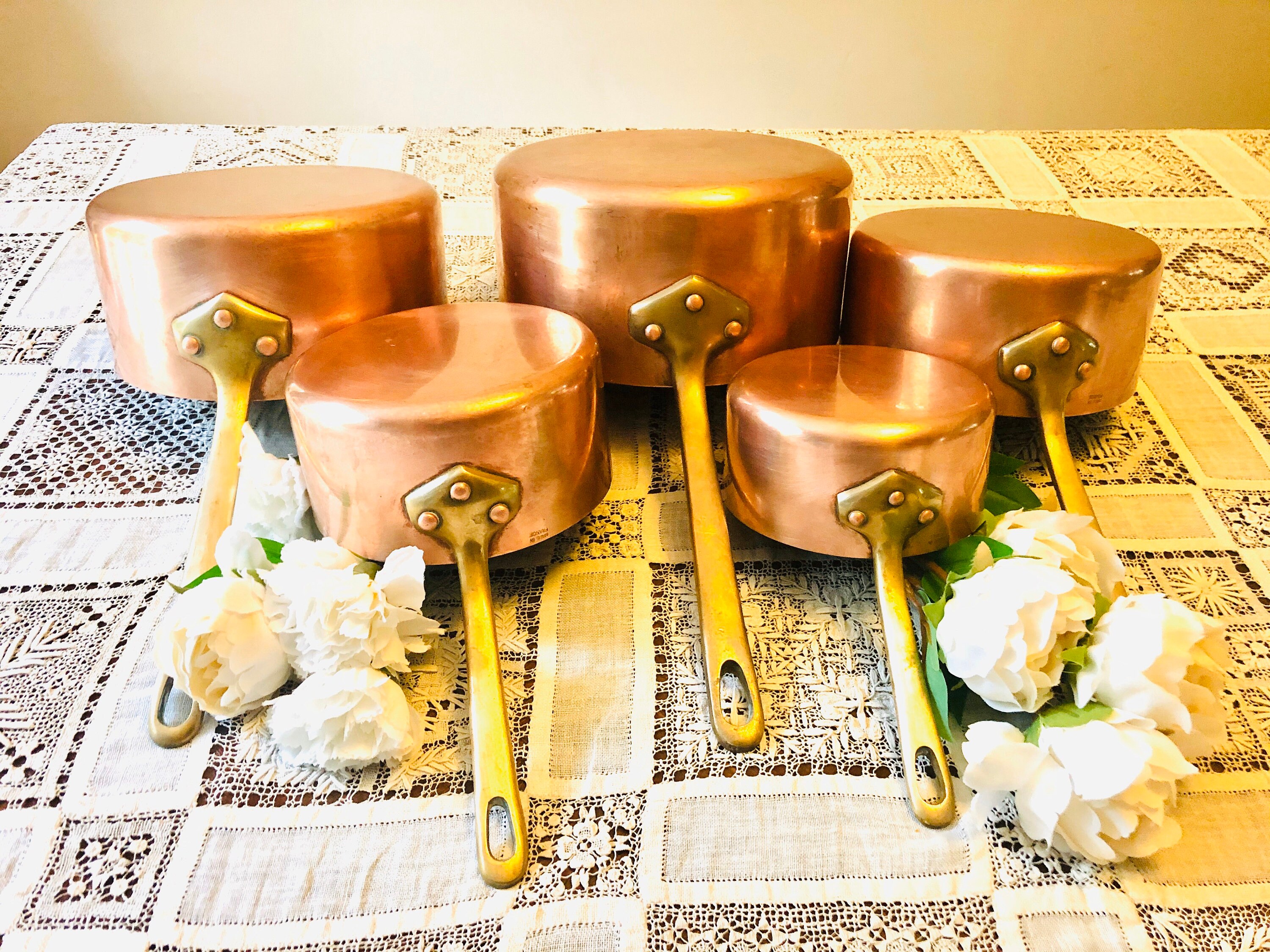 5 Pièces Professional Copper & Brass Cookware Pan Set Estampé 2mm Paris, France #72-467-1345