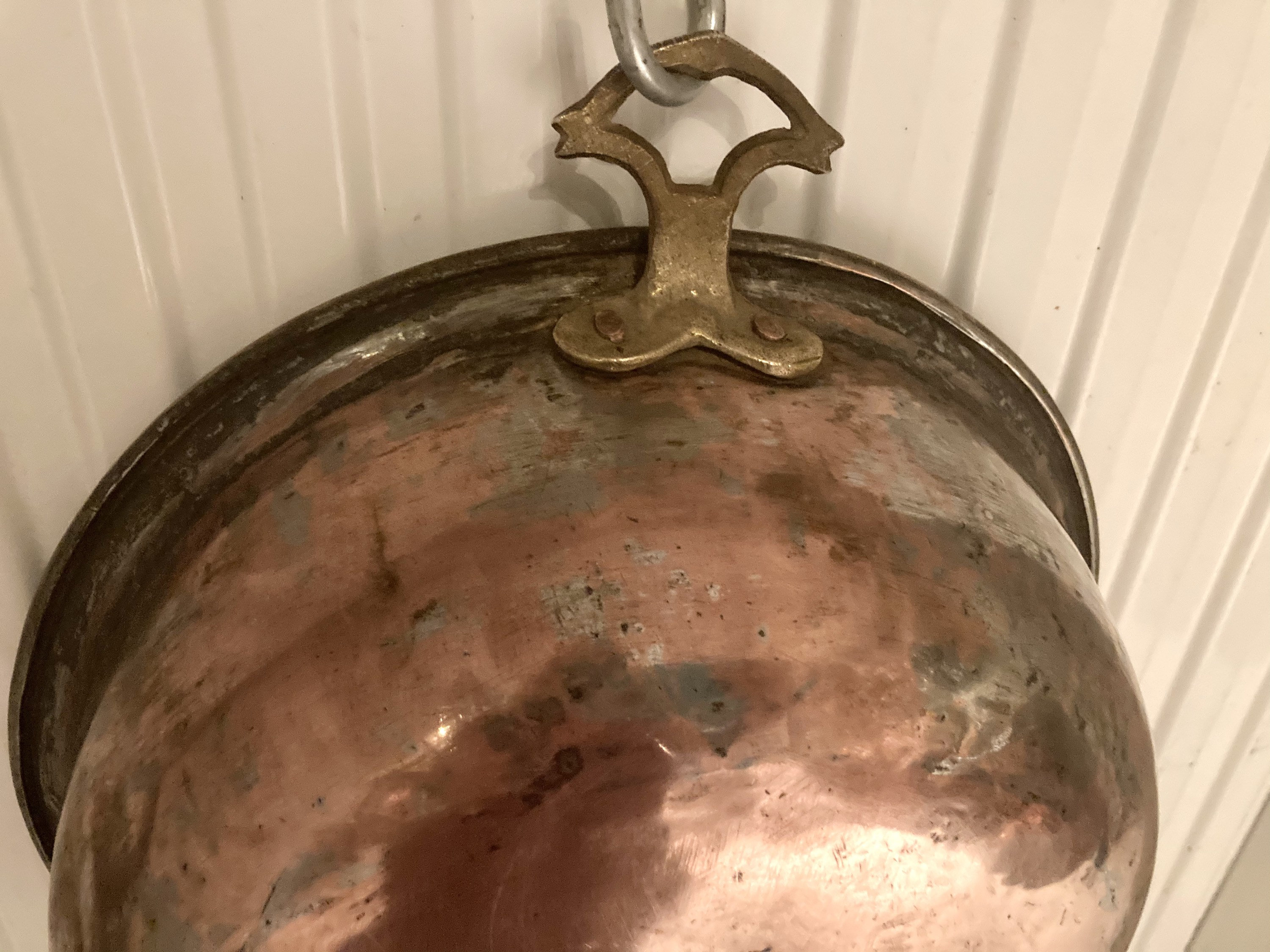 Français Vintage Des Années 1700 Bowl Solid Copper Oven Brass Handles Paris, France #g-6395